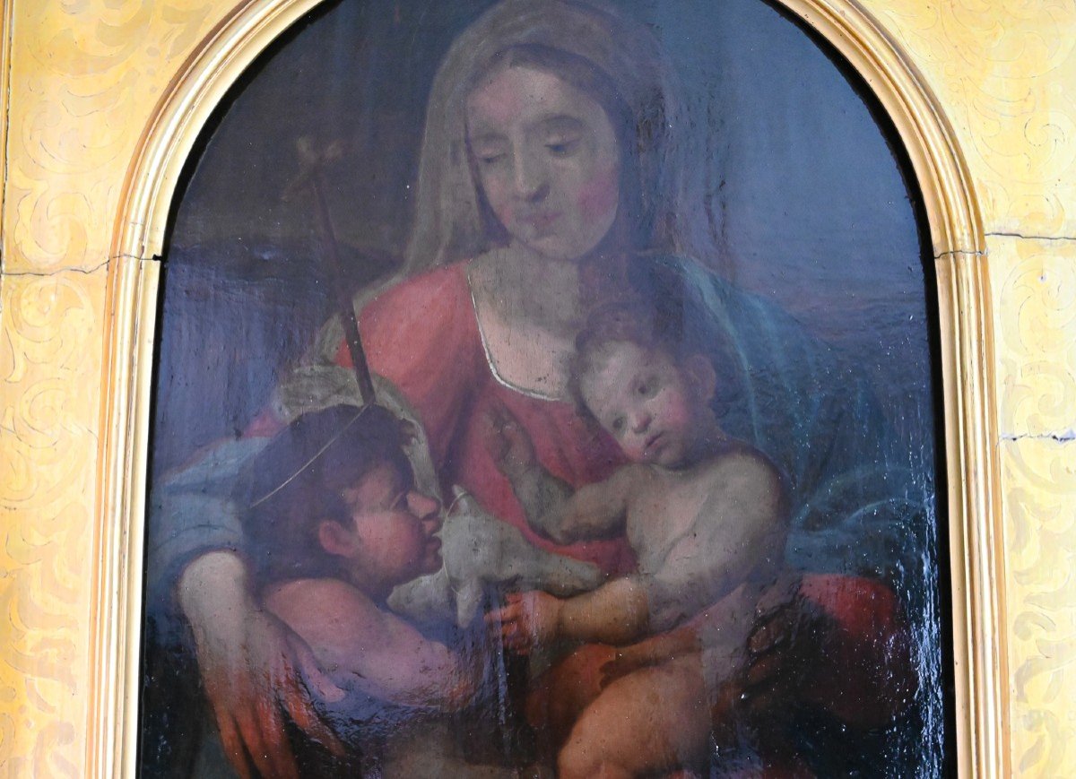 école Italienne - Vierge à l'Enfant Avec Saint Jean-baptiste - Italie 17e Siècle-photo-3